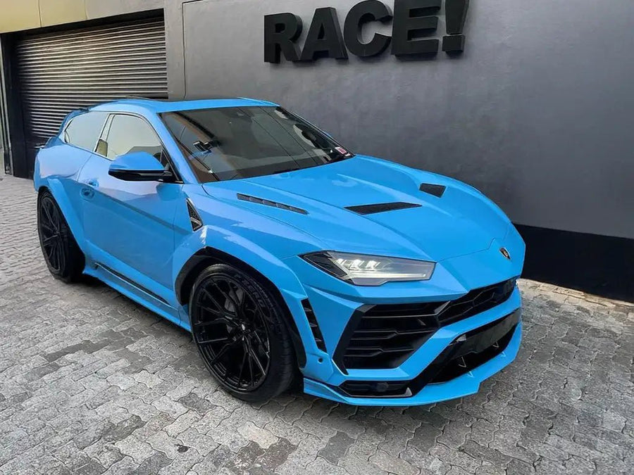 DIY Lamborghini Urus wrapped in None Limited Special Edition Liberty Walk Kato's Kenmery Blue automotive vinyl film