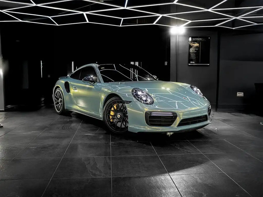 Porsche 911 Turbo wrapped in Super Gloss Pearlescent Urban Bamboo wrap film