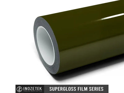 vinyl wrap roll of Inozetek SuperGloss Army Green restyling film