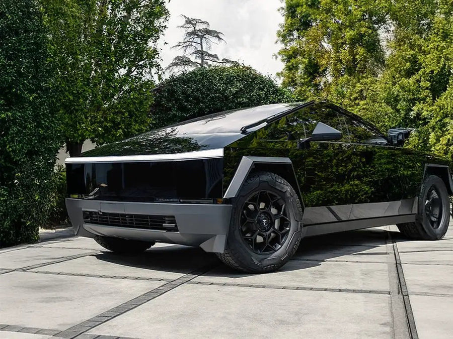Tesla Cybertruck wrapped in Inozetek SuperGloss Black Out vinyl wrap