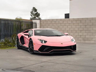 Lamborghini Aventador wrapped in Inozetek Super Gloss Cherry Blossom car wrap film