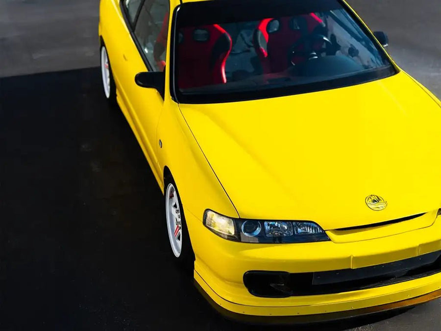 DIY Acura Integra wrapped in SuperGloss Citrus Yellow automotive vinyl film