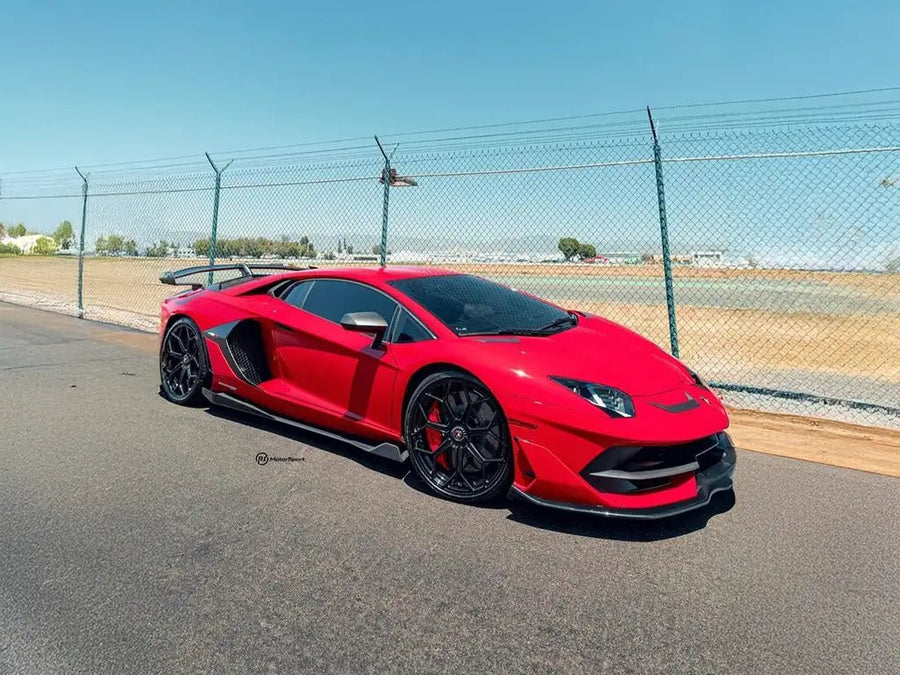 Lamborghini Aventador wrapped in Super Gloss Corsa Red restyling film