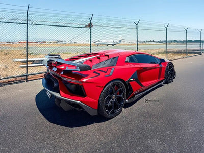 Lamborghini Aventador SV wrapped in SuperGloss Corsa Red automotive vinyl film