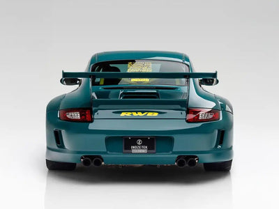 DIY Porsche 911 RWB modified wrapped in Super Gloss Era Green car wrap film