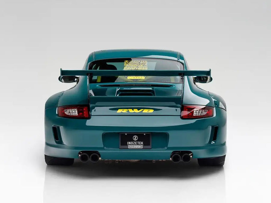 DIY Porsche 911 RWB modified wrapped in Super Gloss Era Green car wrap film