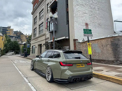 BMW 3 Series Touring G21 wrapped in Super Gloss Khaki Green car wrap film