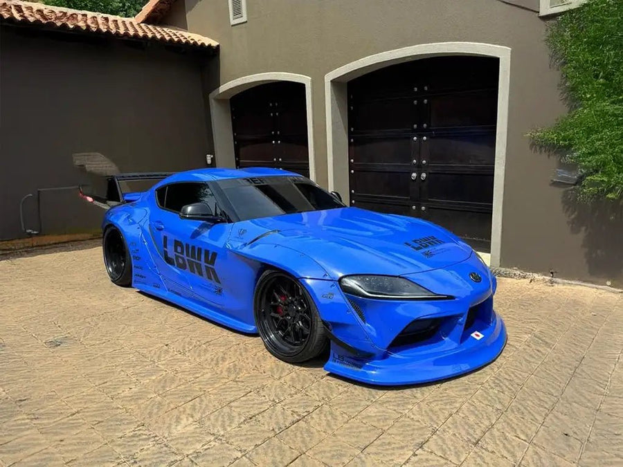 Toyota Supra wrapped in SuperGloss Maritime Blue restyling film