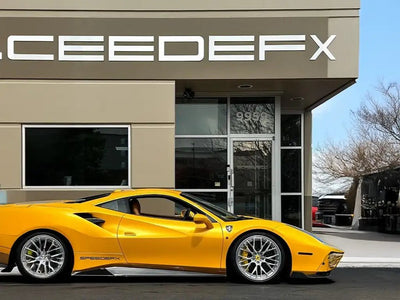 DIY Ferrari 488 wrapped in Super Gloss Metallic Dandelion Yellow restyling film