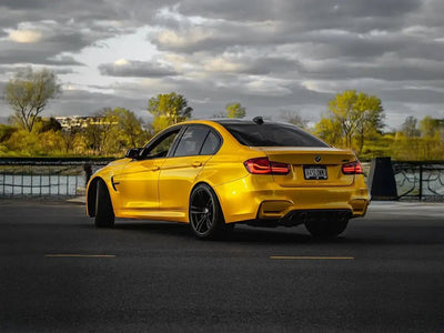 DIY BMW M3 wrapped in SuperGloss Metallic Dandelion Yellow automotive vinyl film