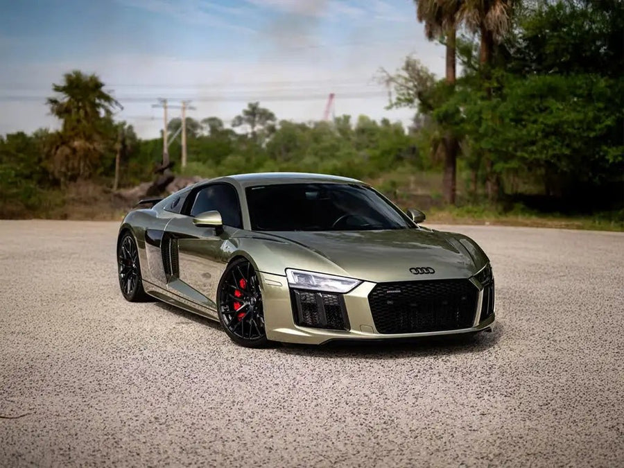 Audi R8 wrapped in Inozetek Super Gloss Metallic Hunter Jade automotive vinyl film