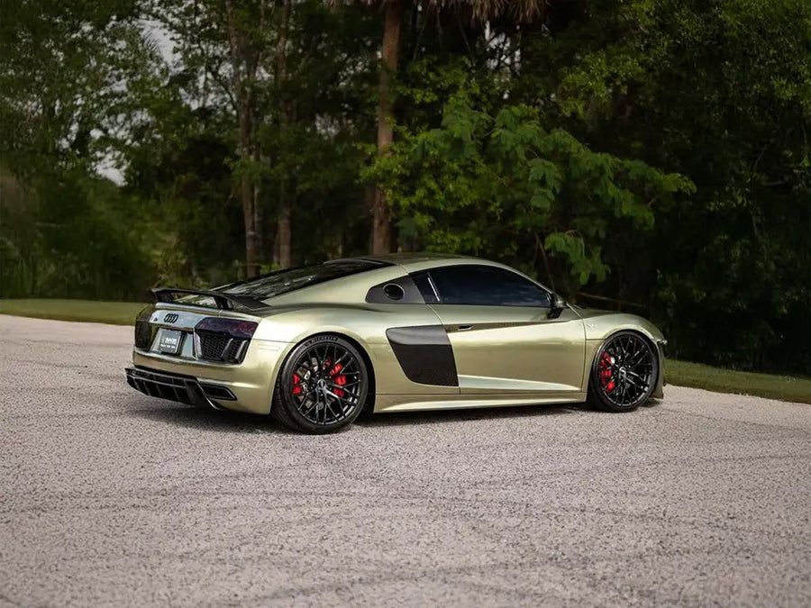 Audi R8 wrapped in Inozetek SuperGloss Metallic Hunter Jade automotive vinyl film