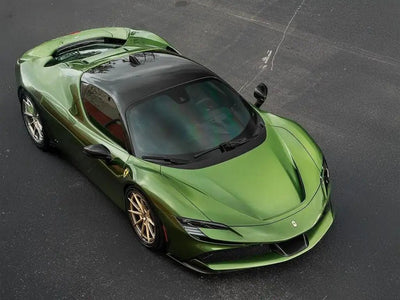 Ferrari SF90 Stradale wrapped in SuperGloss Metallic Mamba Green wrap film