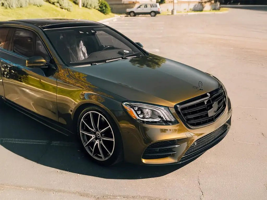 Mercedes-Benz S-Class wrapped in Super Gloss Metallic Midnight Gold restyling film