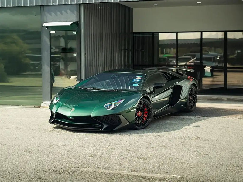 DIY Lamborghini Aventador wrapped in SuperGloss Metallic Midnight Green vinyl wrap