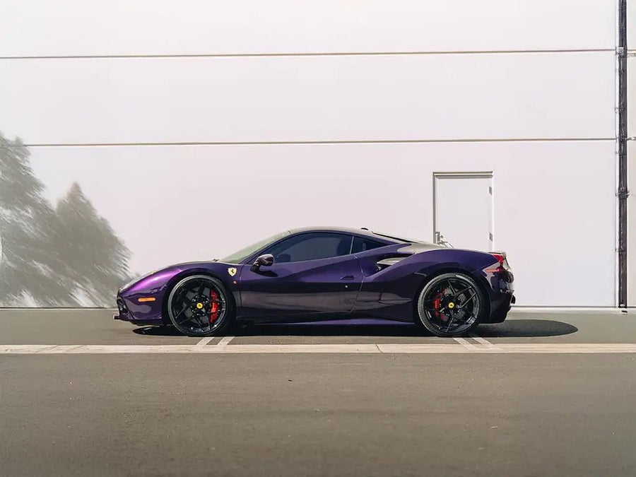 Ferrari 488 wrapped in SuperGloss Metallic Midnight Purple vinyl wrap