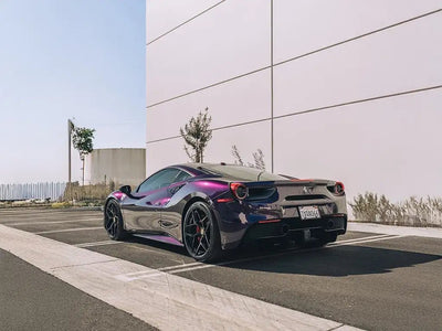 DIY Ferrari 488 wrapped in SuperGloss Metallic Midnight Purple wrap film