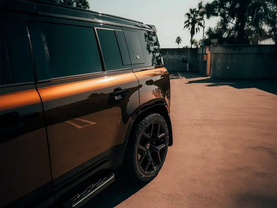 Land Rover Defender wrapped in SuperGloss Metallic Mocha restyling film