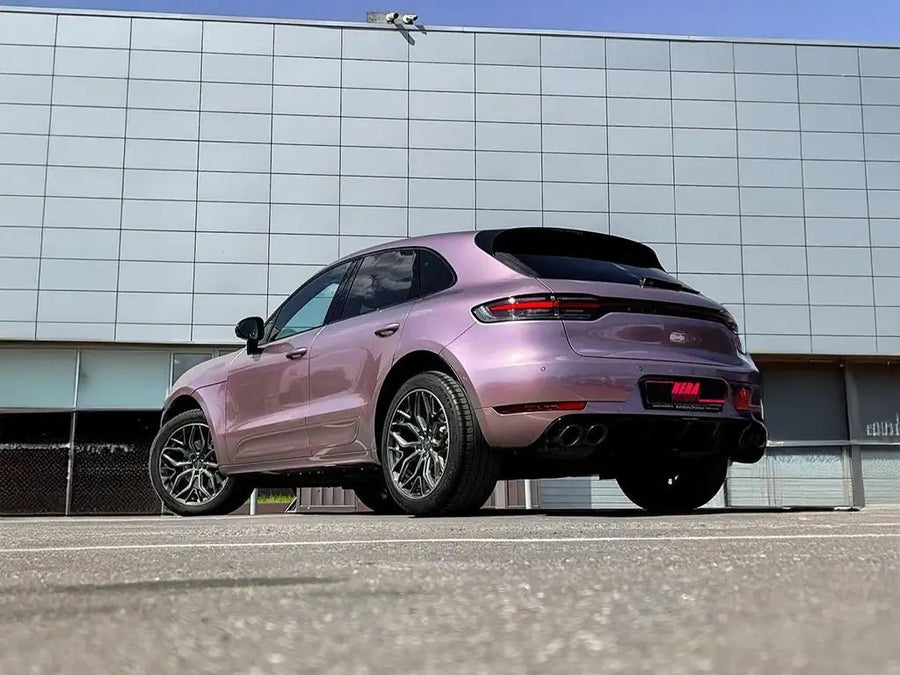 DIY Porsche Macan wrapped in SuperGloss Metallic Rose automotive vinyl film