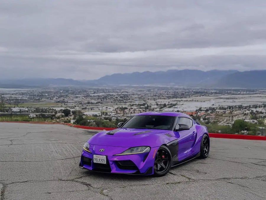 Toyota Supra wrapped in Inozetek Super Gloss Metallic Royalty Purple restyling film