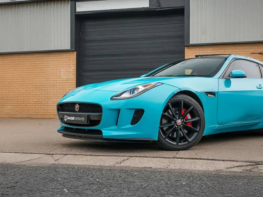 DIY Jaguar F-Type wrapped in Super Gloss Miami Blue restyling film
