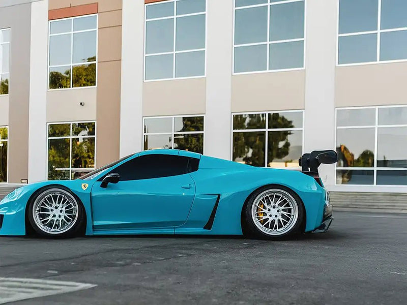 Ferrari 458 wrapped in Inozetek SuperGloss Miami Blue vinyl wrap