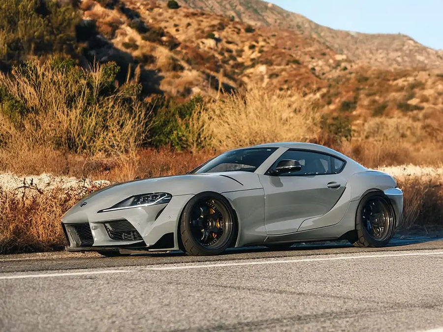 Toyota Supra wrapped in Inozetek SuperGloss Nardo Grey restyling film