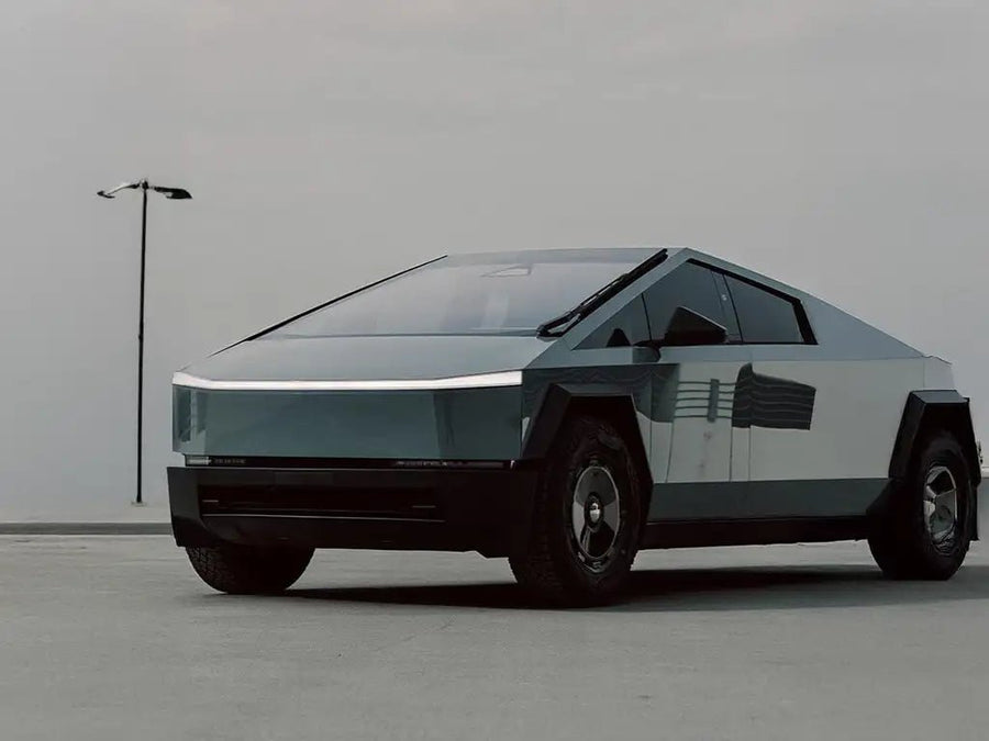 Tesla Cybertruck wrapped in Inozetek Super Gloss Nardo Grey car wrap film
