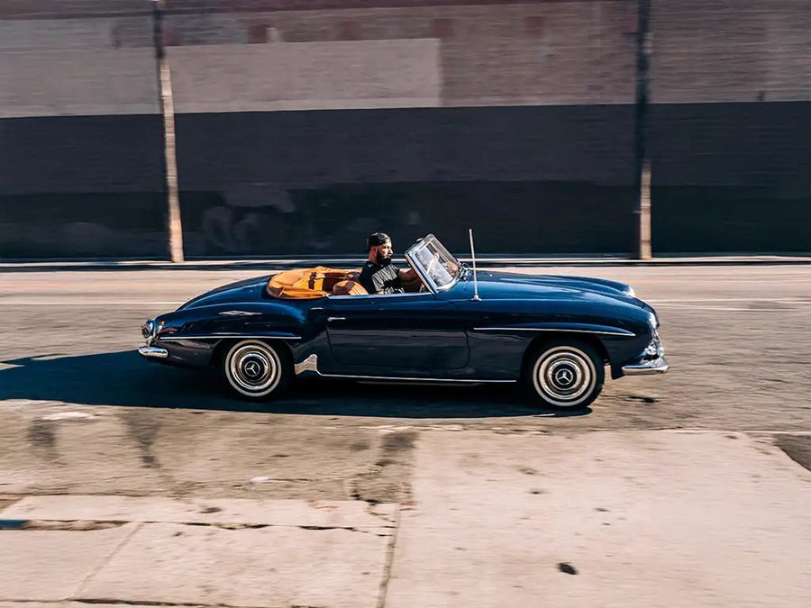 Mercedes-Benz 190SL wrapped in Inozetek Super Gloss Navy Blue car wrap film