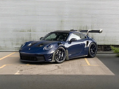 DIY Porsche 911 GT3 RS wrapped in Super Gloss Navy Blue vinyl wrap