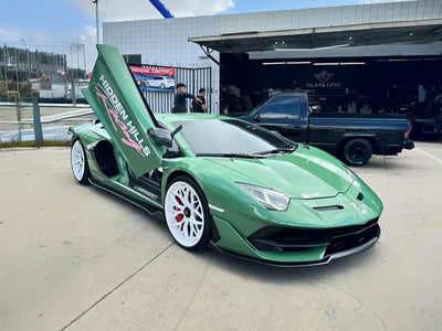 Lamborghini Aventador wrapped in Inozetek SuperGloss Olive Green wrap film