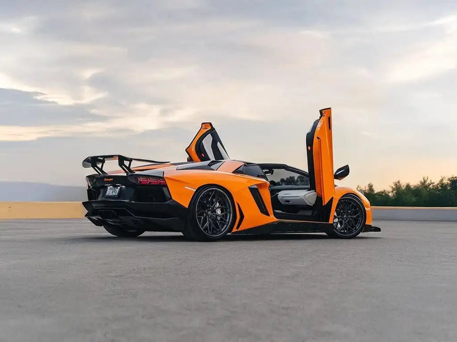 Lamborghini Aventador wrapped in SuperGloss Papaya Orange restyling film