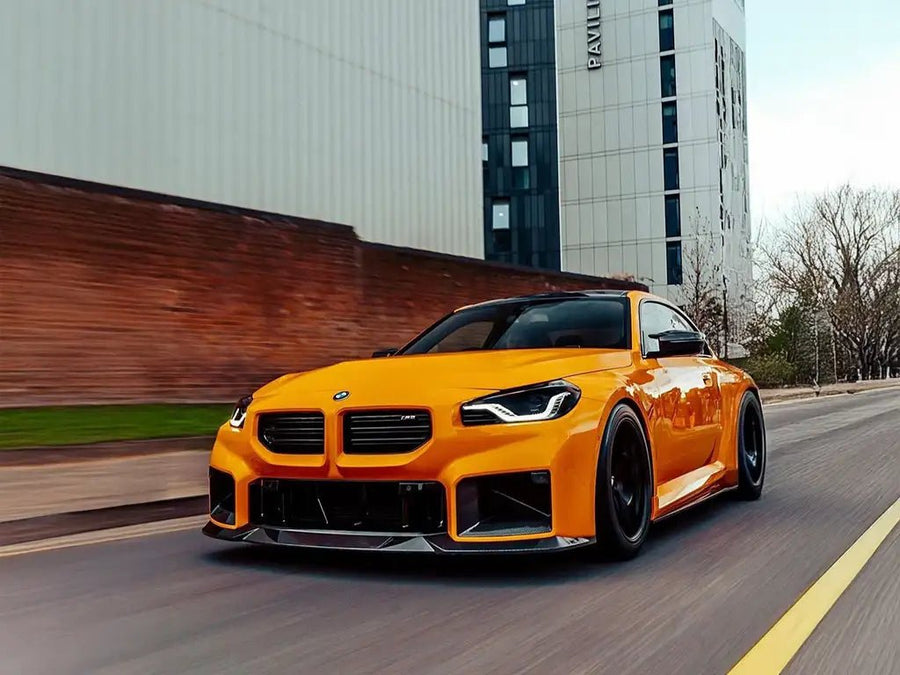 BMW M2 wrapped in Super Gloss Papaya Orange restyling film