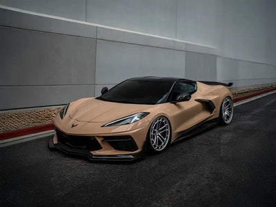 Chevrolet Corvette C8 wrapped in Super Gloss Sand automotive vinyl film