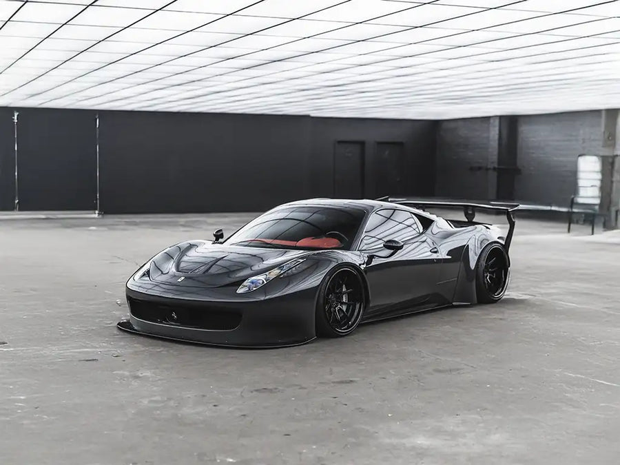 Ferrari 458 wrapped in Super Gloss Slate Grey restyling film