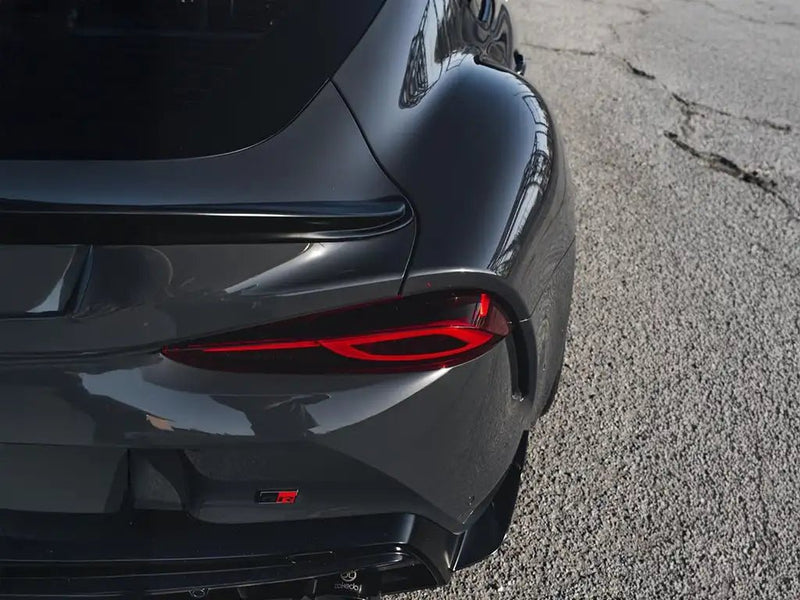 Toyota Supra wrapped in Inozetek SuperGloss Slate Grey wrap film