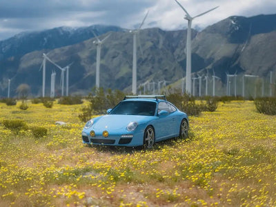 DIY Porsche 911 wrapped in SuperGloss Snow Blue automotive vinyl film