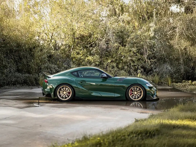 Toyota Supra wrapped in Inozetek Super Gloss Vintage Racing Green restyling film