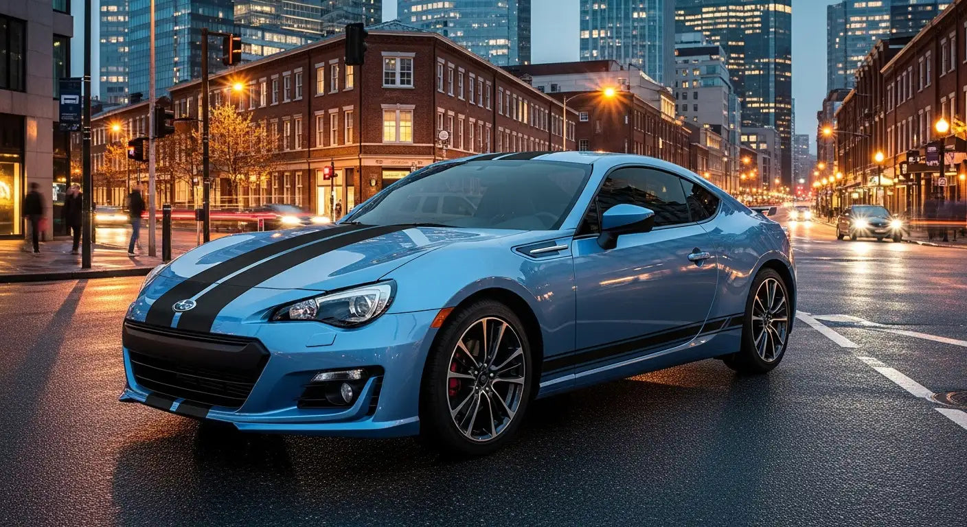 Vinyl hood stripes on a sport compact car