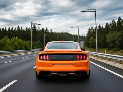 Ford Mustang wrapped in Gloss HX20000 Urban Orange automotive vinyl film HX20495B