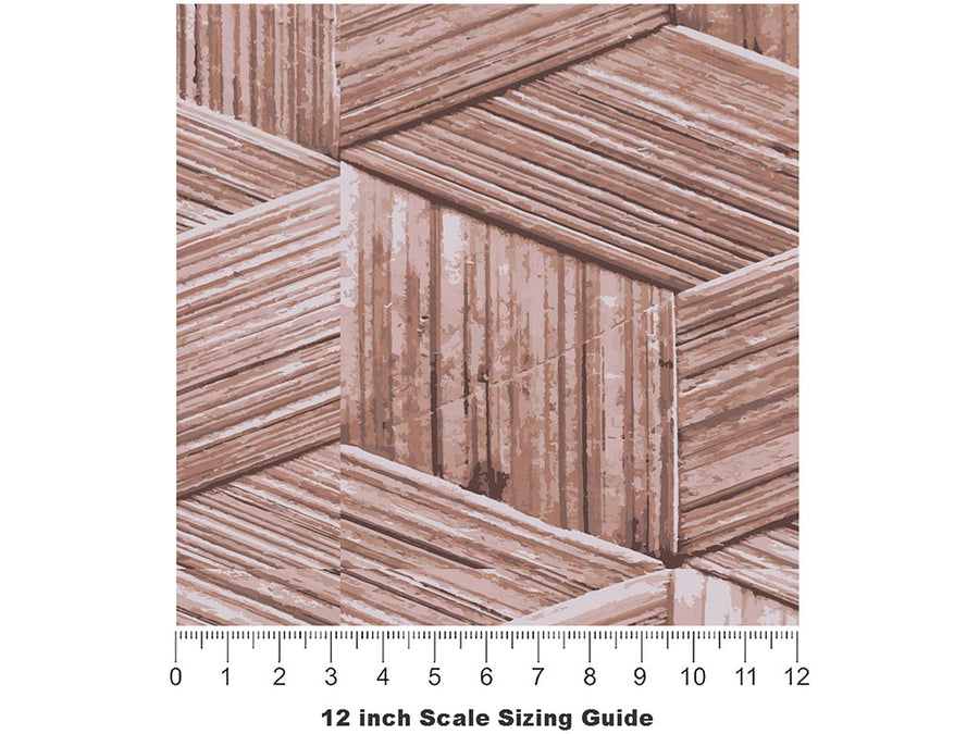 Aged Crates Wooden Parquet Vinyl Film Pattern Size 12 inch Scale~Rwraps Aged Crates Wooden Parquet Sizing Chart~3