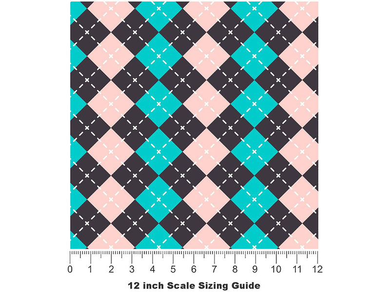Aqua Addiction Argyle Vinyl Film Pattern Size 12 inch Scale~Rwraps Aqua Addiction Argyle Sizing Chart~2