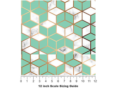 Aquamarine Cubes Tile Vinyl Film Pattern Size 12 inch Scale~Rwraps Aquamarine Cubes Tile Sizing Chart~3