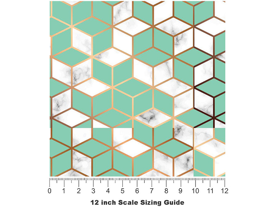 Aquamarine Cubes Tile Vinyl Film Pattern Size 12 inch Scale~Rwraps Aquamarine Cubes Tile Sizing Chart~3