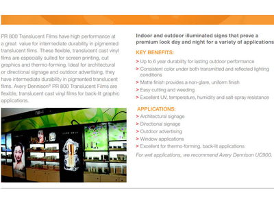Avery PR800 White Translucent Crafting Vinyl Film