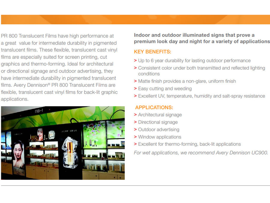 Avery PR800 White Translucent Crafting Vinyl Film