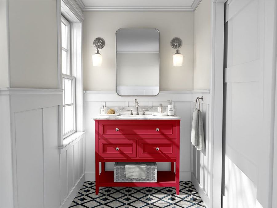 Avery Dennison SW900 Satin Carmine Red DIY Bathroom Cabinet Wraps
