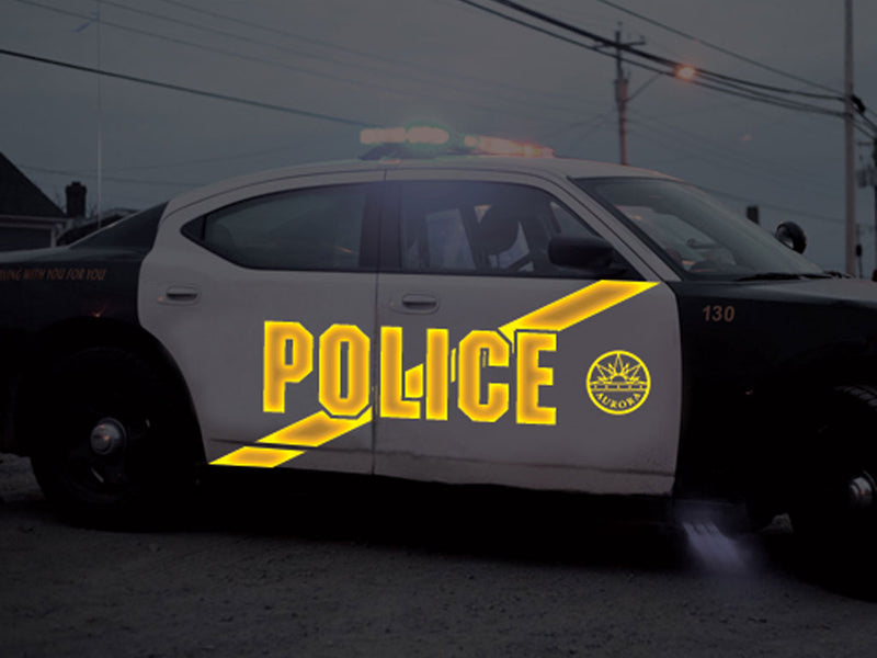 Avery Dennison V4000 Orange Reflective Vinyl Decal Installed on Police Car