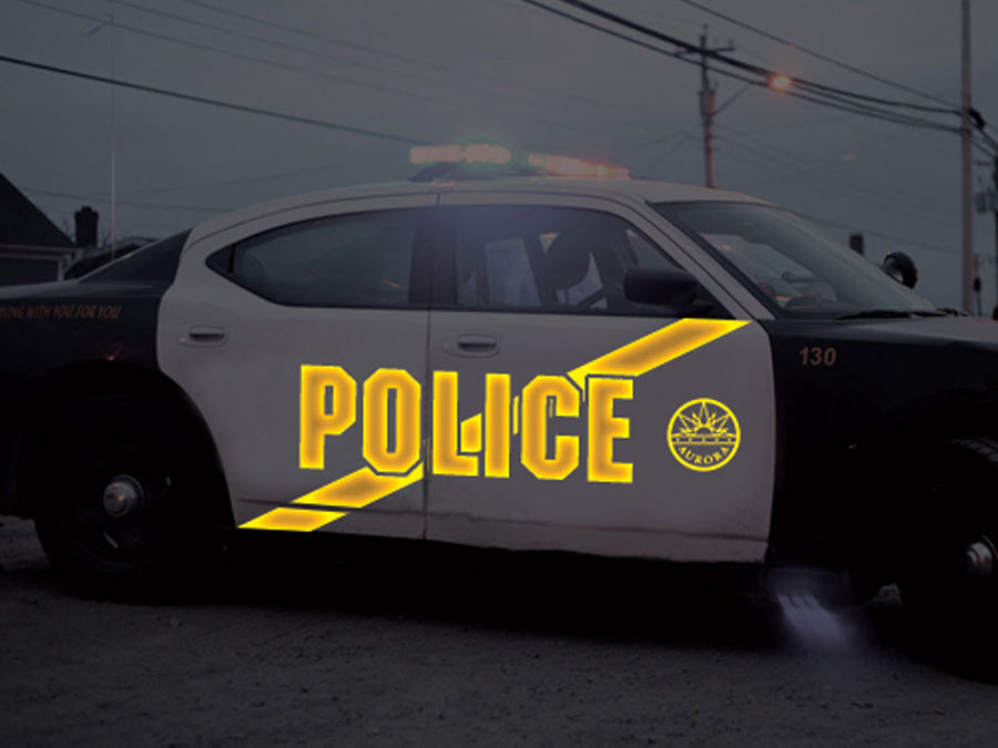 Avery Dennison V4000 Orange Reflective Vinyl Decal Installed on Police Car