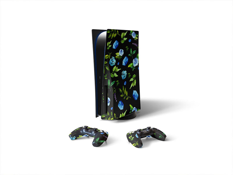 azure rose floral Sony PS5 DIY Skin